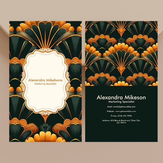 Gold Green Elegant Art Deco Professional Visitekaartje