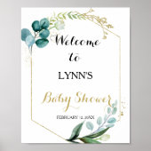 Gold & Green Eucalyptus Baby shower Welkom Poster (Voorkant)