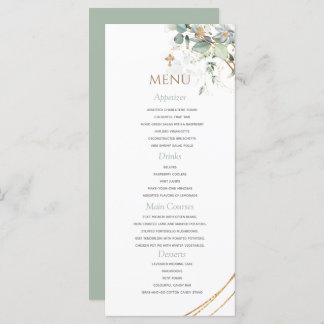 Gold Green Eucalyptus Boy Baptism Menu