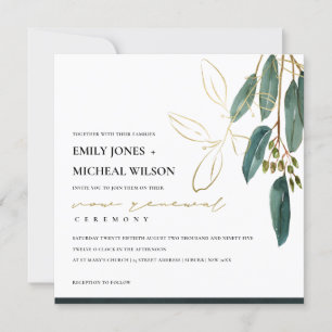 GOLD GREEN EUCALYPTUS FOLIAGE VOW RENEWAL INVITE BEDANKKAART