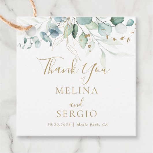 Gold Green Eucalyptus Weddenschap Hartelijk dank Bedankjes Labels (Voorkant)