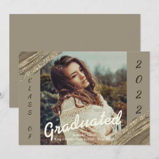 Gold Green Faire-part de graduation photo (Devant / Derrière)