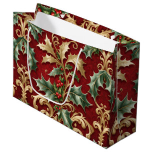 Gold Green Feuille Red Christmas Holiday Sac cadea