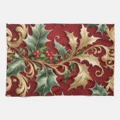 Gold Green Feuille Rouge Vacances Serviette de cui (Horizontal)