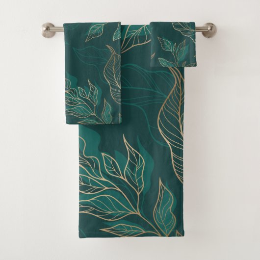 Gold Green Floral Bad Handdoek (Insitu)
