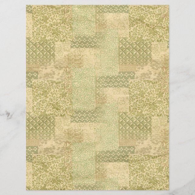  Gold Green Floral Texture Scrapbook Paper (Voorkant)