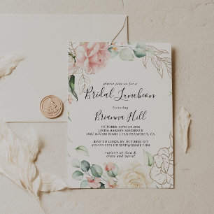 Gold Green Foliage Bridal Luncheon Vrijgezellenfee Kaart