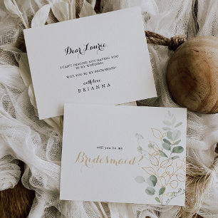 Gold Green Foliage Bridesmaid-ontwerpkaart Notitiekaartje