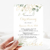 Gold Green Foliage Calligraphy Christening Kaart