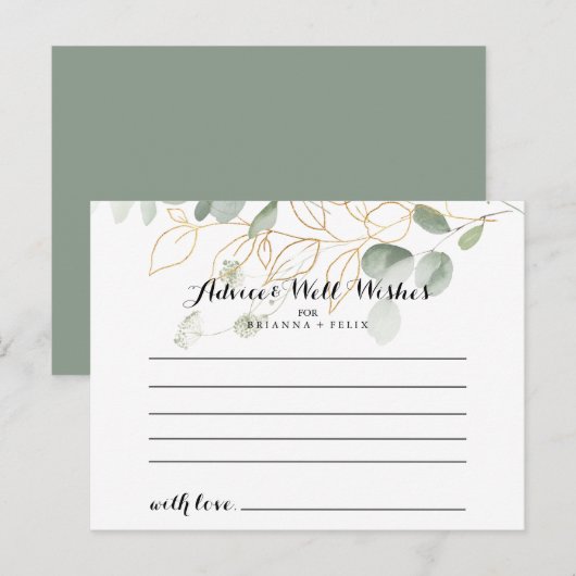 Gold Green Foliage Calligraphy Weddenvice Card Briefkaart (Voorkant / Achterkant)