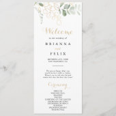 Gold Green Foliage Calligraphy Wedding Programme Programma (Voorkant)