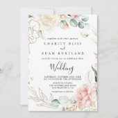 Gold Green Foliage Floral Front & Back Wedding Kaart (Voorkant)