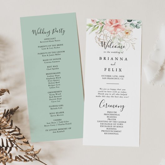 Gold Green Foliage Floral Wedding Programme