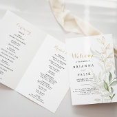 Gold Green Foliage Folded Wedding Program Programma