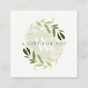 GOLD GREEN FOLIAGE INITIAAL WREATH GIFT CERTIFICAA VIERKANTE VISITEKAARTJE