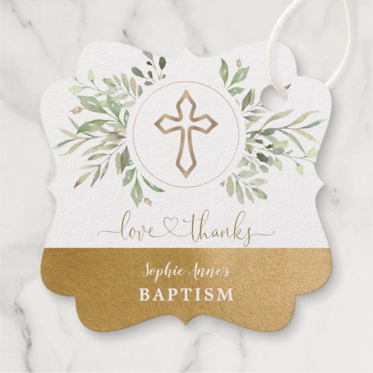 Gold Green Foliage Love and Bedankt Baptisme Bedankjes Labels (Achterkant)
