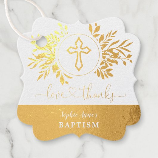 Gold Green Foliage Love and Bedankt Baptisme Bedankjes Labels (Voorkant)
