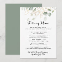 Gold Green Foliage Mariage Menu de baiser Carte de