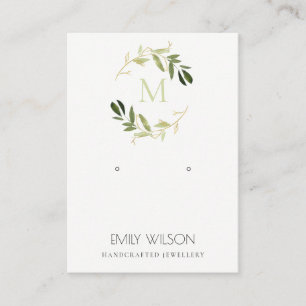 GOLD GREEN FOLIAGE MONOGRAM EARRING DISPLAY LOGO VISITEKAARTJE