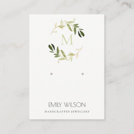 GOLD GREEN FOLIAGE MONOGRAM EARRING DISPLAY LOGO VISITEKAARTJE (Voorkant)