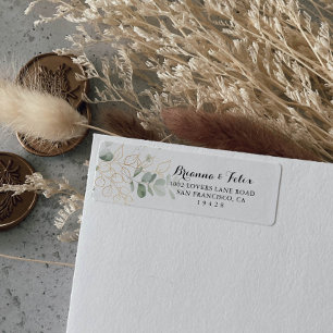 Gold Green Foliage Return-adreslabel Etiket