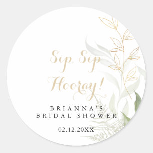 Gold Green Foliage Sip Sip Hooray Vrijgezellenfees Ronde Sticker