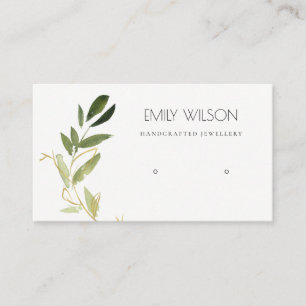 GOLD GREEN FOLIAGE WATERVERF EARRING DISPLAY LOGO VISITEKAARTJE