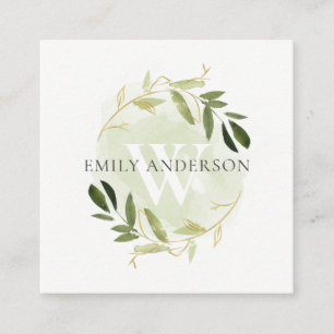GOLD GREEN FOLIAGE WATERVERF WREATH PROFESSIONAL VIERKANTE VISITEKAARTJE
