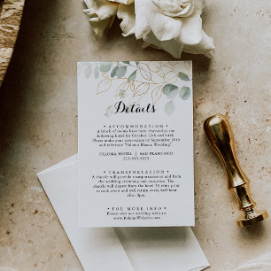 Gold Green Foliage Weddenschap-kaart met details Informatiekaartje