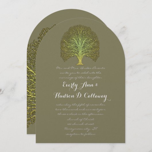 Gold Green Forest Wedding Invitation Kaart (Voorkant / Achterkant)