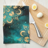 Gold & Green Galaxy Dharma Mandala Pattern Theedoek (Quarter Fold)