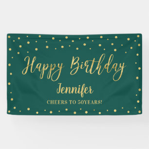 Gold & Green Happy Birthday Party-banner Spandoek