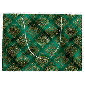 Gold Green Holiday Kerstmis Metallic Damask Groot Cadeauzakje (Achterkant)