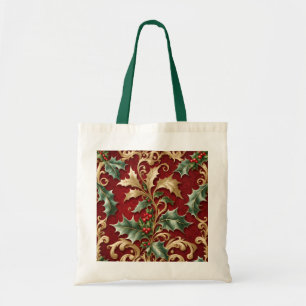 Gold Green Leaves Red Holiday Canvas tas