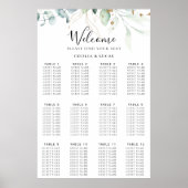 Gold Green Leaves Wedding Seating Chart Poster (Voorkant)