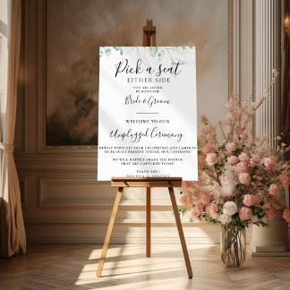 Gold Green Leaves Wedding Unplugged Ceremonie Poster