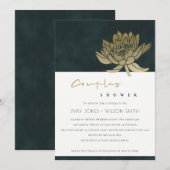 GOLD GREEN LOTUS FLORAL COUPLES DOUCHE INVITATION (Devant / Derrière)