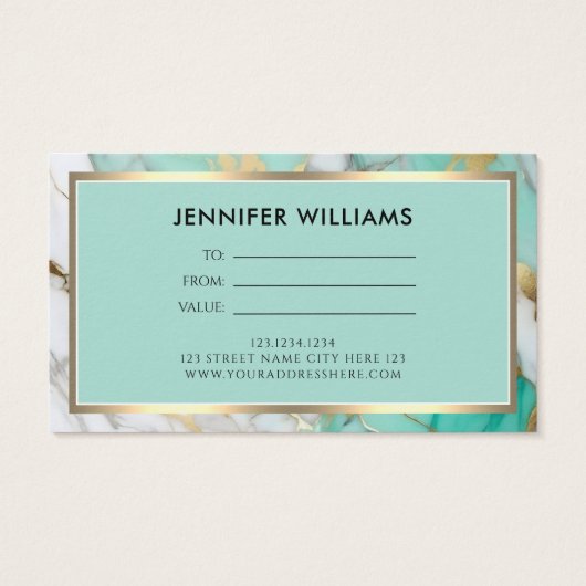 Gold Green Marble Elegant Gift Certificate (Dos)