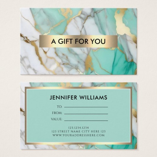 Gold Green Marble Elegant Gift Certificate Visitekaartje (Voorkant /achterkant)
