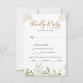 Gold Green Menu Choice Wedice RSVP Card (Devant)