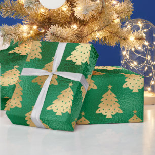 Gold Green Metallic kerstboomfeestdag Cadeaupapier