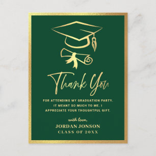 Gold Green Modern Graduation Party Hartelijk dank Briefkaart
