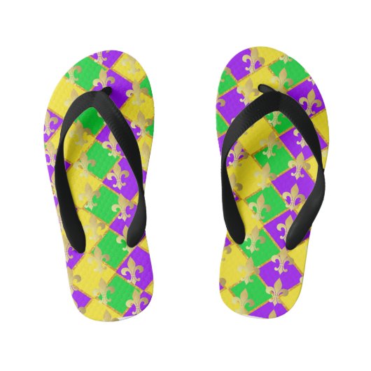 Gold Green Paars Mardi Gras Harlequin Pattern Kinder Teenslippers (Voetbed)
