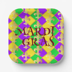 Gold Green Paars Mardi Gras Harlequin Pattern Papieren Bordje