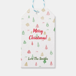 Gold Green Red-kerstbomen Cadeaulabel