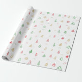 Gold Green Red-kerstbomen Cadeaupapier (Uitgerold)