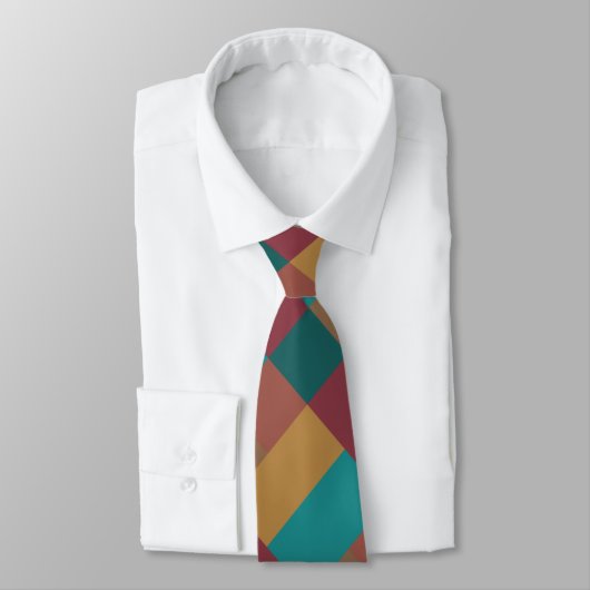 Gold Green Red Rust Turquoise Color Block Stropdas (Gebonden)