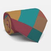 Gold Green Red Rust Turquoise Color Block Stropdas (Opgerold)