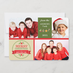 Gold Green Retro Afbeeldingen Foto Sjabloon Kerstm