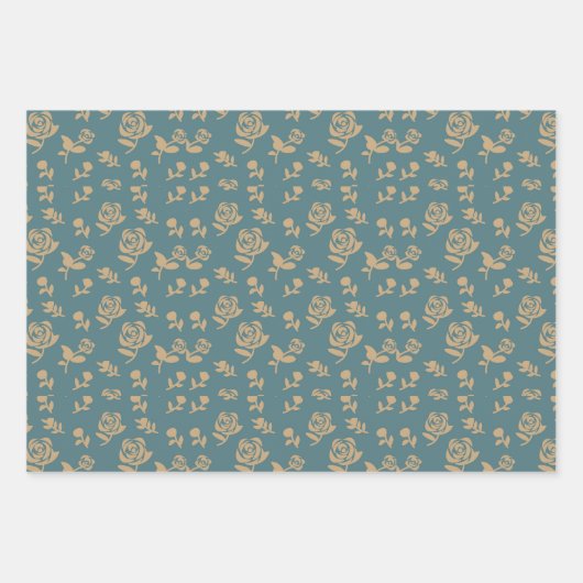 Gold Green Roses Leaf Elegant  Inpakpapier Vel (Voorkant)